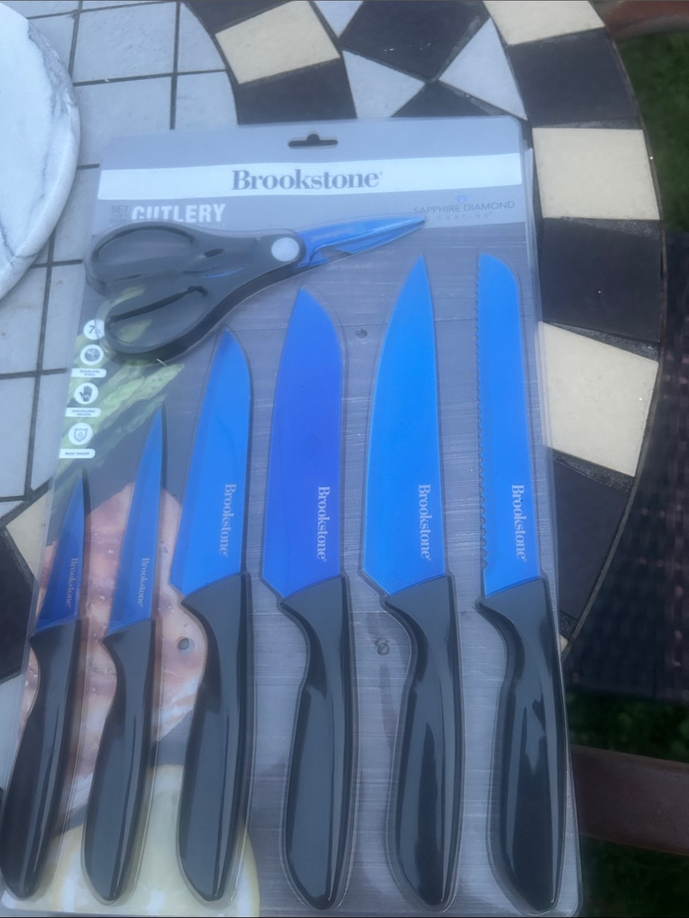 Brookstone Blue Knife and Kitchen Shears Set - Black Handles
